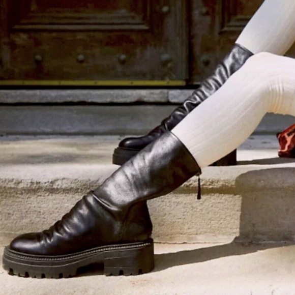 Free People Emma Ruche Black Leather Combat Boots Size 10 - Picture 13 of 14